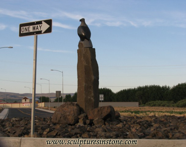 Perched Eagle Stone Sculpture in Roundabout